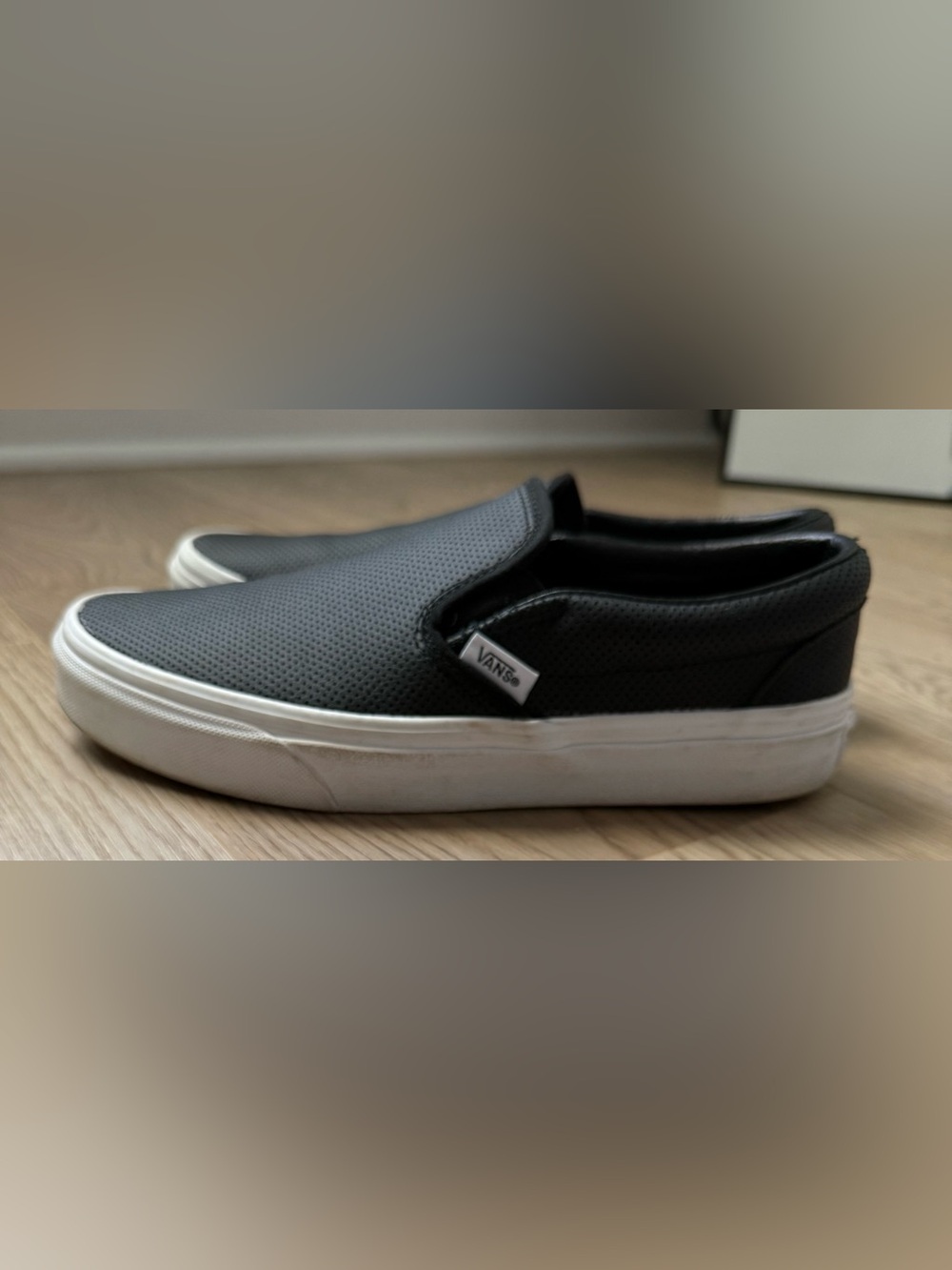 Vans Black Perforated Leather Slip-On Sneakers - Picture 3 of 5
